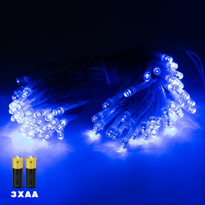 Instalatie cu baterii, 50 leduri, albastra