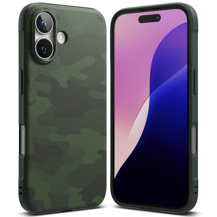 Husa pentru iPhone 16, A17, Poliuretan, Camo Green