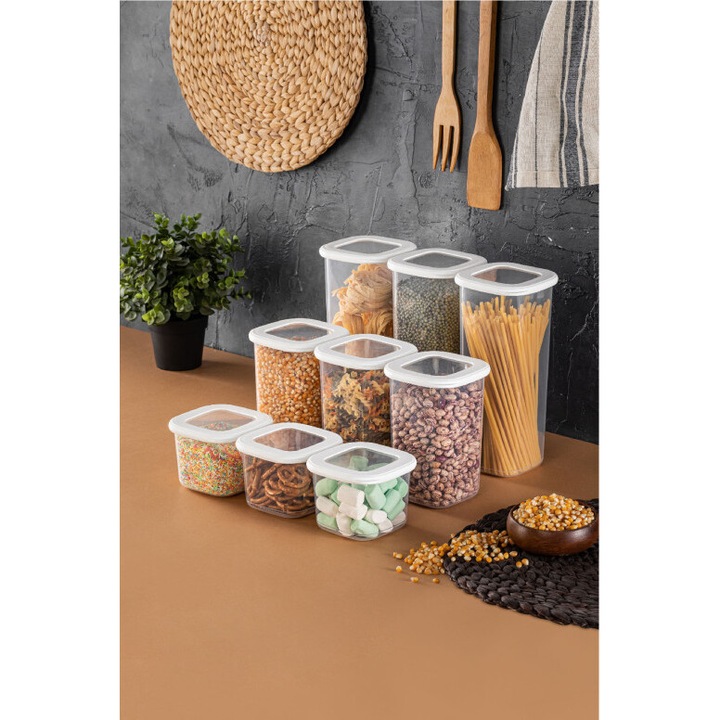 Комплект от 9 кутии за съхранение на храна, Folybn, Бяла, 550 мл