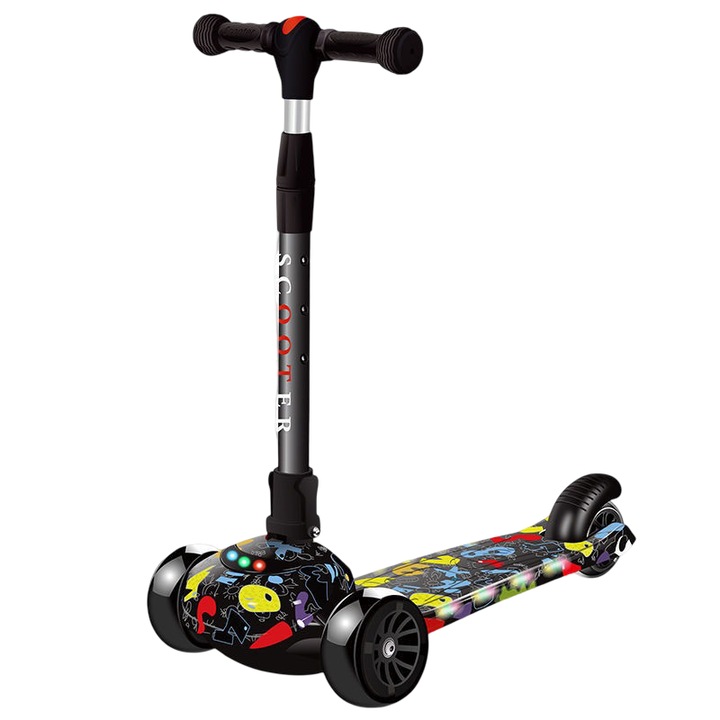 Trotineta pliabila cu 3 roti pentru copii Mixbo, imprimeu grafic, 3 ani +, multicolor