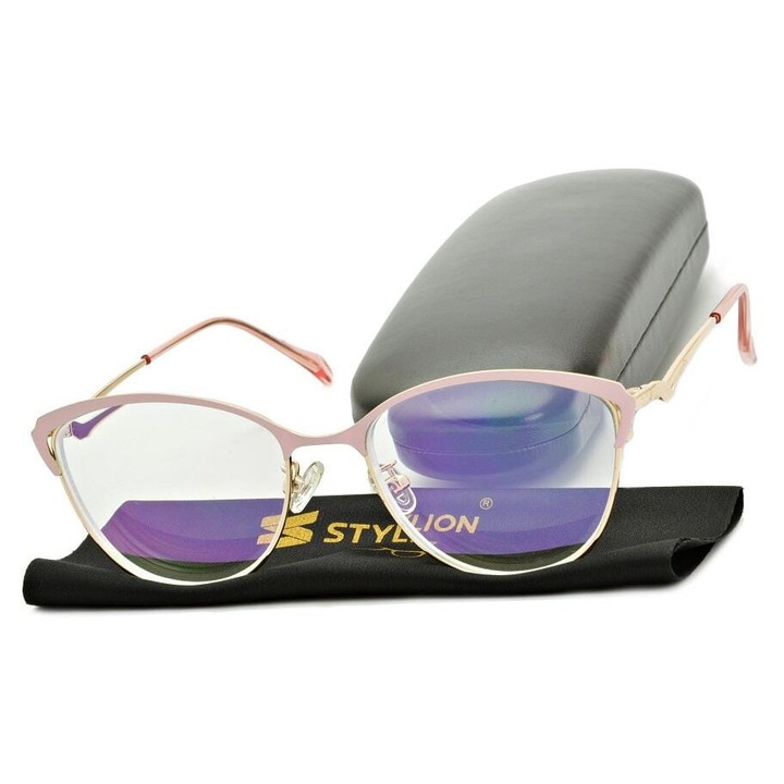 Ochelari de vedere dama, Stylion, model ST317CR, +2.50 dioptrii, culoare aurie-roz, set cu etui si laveta
