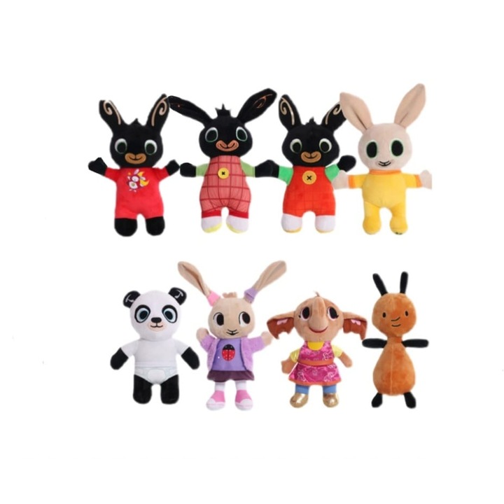 Set 8 Mascote de plus, Iepurasul Bing cu prietenii lui, MASHASHOP, multicolor, 24 cm - 30 cm