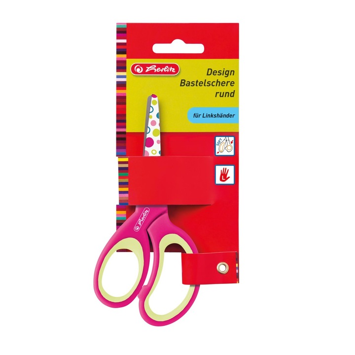 Foarfeca Herlitz pentru copii, roz cu buline, 13cm, pentru stangaci