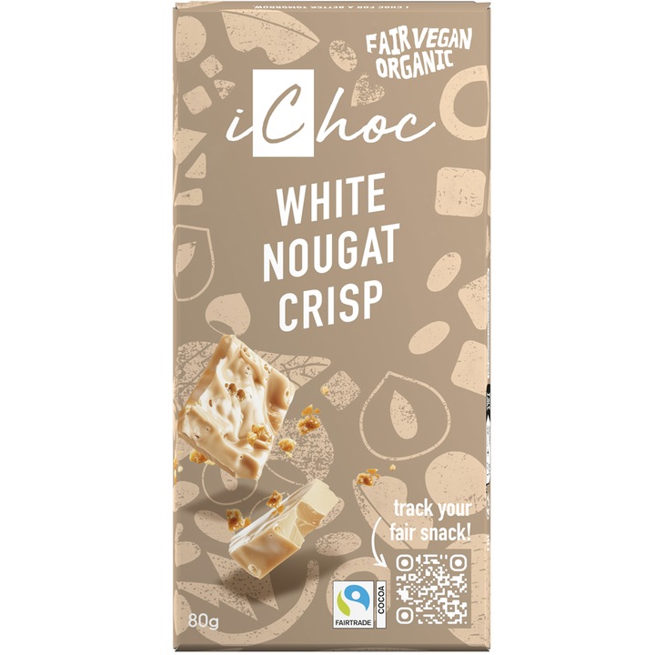 Ciocolata Bio Vegana White Nougat Crisp IChoc 80 g