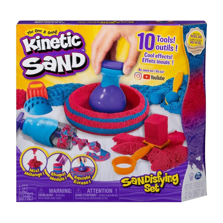 Комплект моделиращ пясък Spin Masters Kinetic Sand Мега комплект 8179673 1-46, 907g пясък, 10 инструмента, 30 x 29 x 6.5 см, Червен/Син