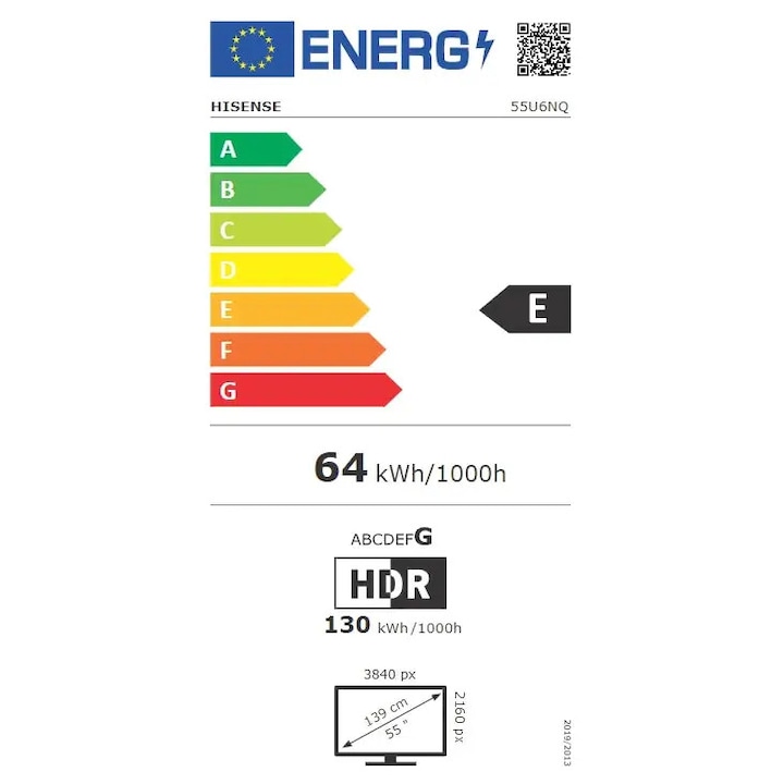 Televizor Hisense 55" U6NQ, 4K Ultra HD 3840x2160, ULED, Quantum Dot, 60Hz, IPS, HDR 10+, HLG, Dolby Vision IQ, Dolby Atmos, Smart TV, WiFi 5GHz, WiFi Direct, BT, Anyview Cast, 3xHDMI, 2xUSB , LAN, CI+, DVB-T2/C/S2, negru 55U6NQ