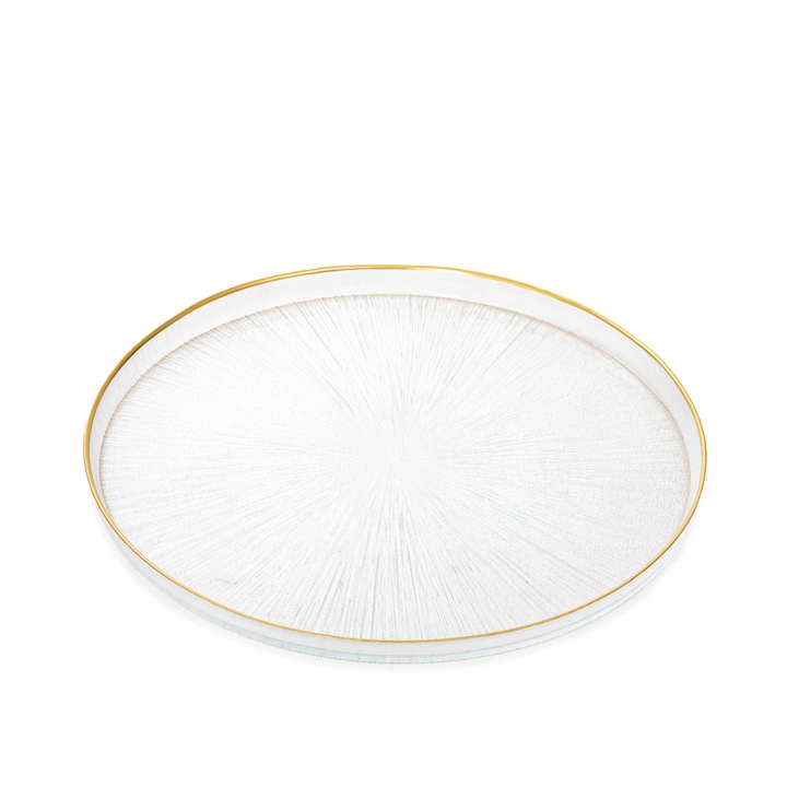 Platou MONZE, sticla transparenta cu margine aurie, 28 cm