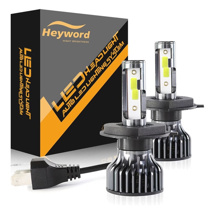 Heyword H4 LED fényszórók, 6000K, 30000LM, 100W, tartós alumínium, könnyű telepítés