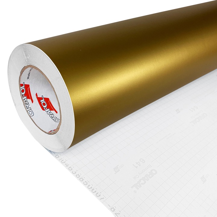 Folie autoadeziva pentru fronturi de bucatarie, 100 x 5000 cm, DecoMeister®, Model Auriu Mat, VM091-100R5000