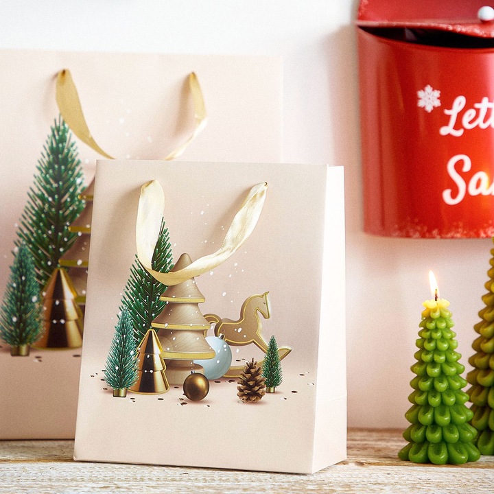 Geanta cadou CYMKA Pomi de Craciun dimensiune 19x23x10 cm HOMLA