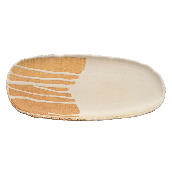 Farfurie ovala Verlo, Portelan, 35x15 cm, Alb/Portocaliu