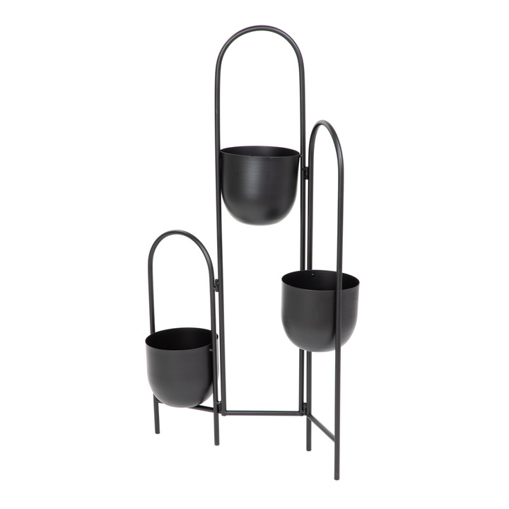 Suport de flori metalic HOMLA FLOERO, negru, 49x14x80 cm, pentru 3 plante