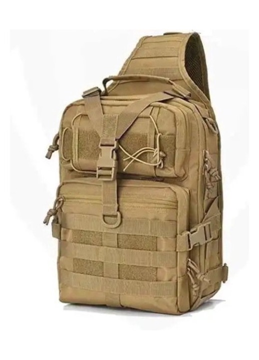 Geanta crossbody militara Charmorah, Oxford 600D, rucsac tactic, geanta umar barbati, impermeabila, multifunctionala, 35x25x20cm, Kaki