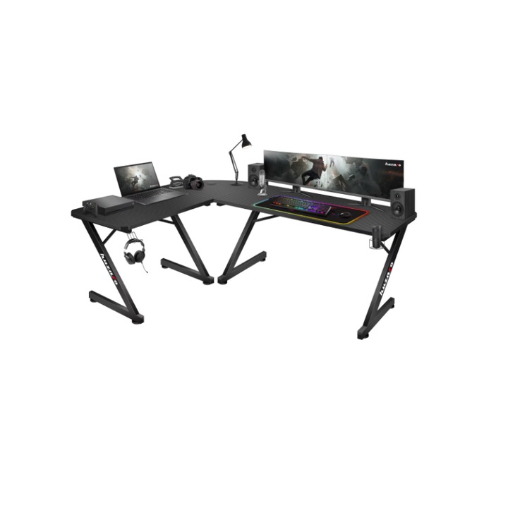 Sarok gsming asztal, Huzaro Hero 7.0, 154 cm, karbon, állítható, fekete