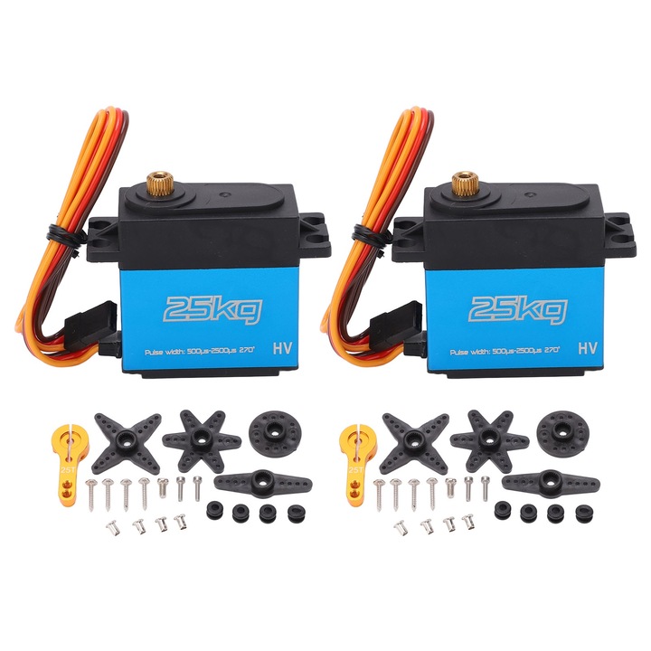 Set 2 Motor Servo digital de 25 kg, Enforose, 270 de grade cu torsiune inalta, rezistent la apa pentru masina RC