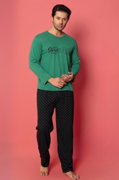 Férfi pizsama, blúz + hosszú nadrág, StreetWear, zöld