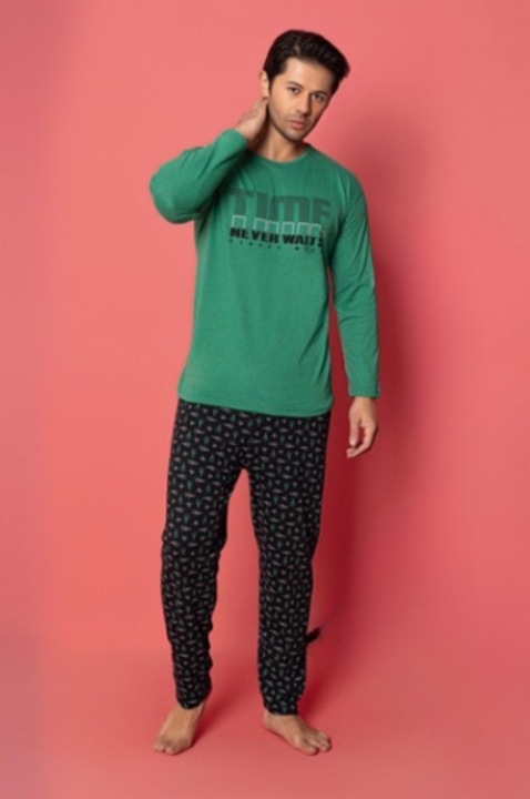 Pijama Barbati, Bluza + Pantaloni lungi, Time, Mari, Verde - Intisimo Pajamas, Verde