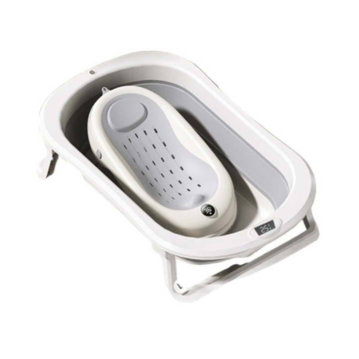 Сгъваема вана, Flippy, със стойка, температурен индикатор, 0-8 години, PP+TPR, 45 l капацитет, 80 x 50 x 23 cm, сива