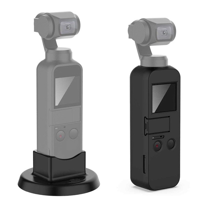 Szilikon védőtok, DJI Osmo Pocket 1 Pocket 2 kamerához/stabilizátorhoz, állvánnyal együtt, fekete