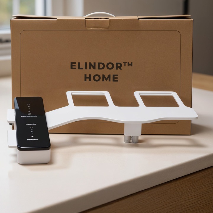 Bideu Retractabil Elindor® pentru Toaleta cu Functie de Auto Curatare, Buton Control de Presiune, pentru Igiena Personala, Apa Calda si Rece, Non Electric, Kit Accesorii WC, Sistem Bidet pentru Colac si Capac de Toalete, Set pentru Baie, Alb / Negru