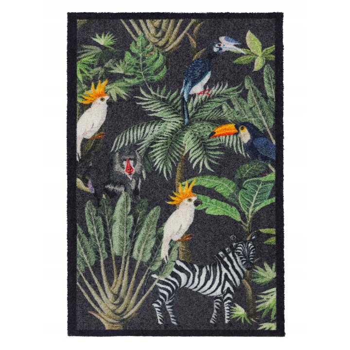 Covor, elSimone, Textil, Dreptunghi, Antiderapant, 1Motivul: Frunze, Papagali, De Inalta Calitate, Potrivit Pentru Incalzire Prin Pardoseala, 20 x 66, Verde, Multicolor