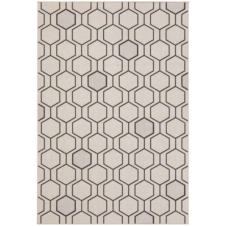 Covor Exterior, Elsimone, Material Polipropilen, Rezistent La Apa, Rezistent La Razele Uv, Rezistent La Conditii Meteorologice, Tehnica De Finisare Overlock 4 Fire, Structura 3D Covor Cu Doua Niveluri, 80 x 150 cm, Bej