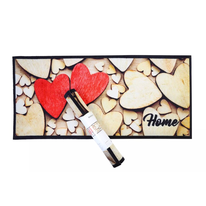 Bejárati ajtó csúszásgátló szőnyeg, elSimone, Textil, 66 x 150 cm, Külső/Belső, Téglalap, 6 mm, Bézs/Piros