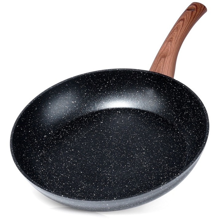 Тиган, Vilde, Black&Wood, Незалепващо покритие, Удобна дръжка, Подходящ за всички котлони, Дължина 47 см, Височина на тигана 5,5 см, Височина с дръжката 7 см, Черен