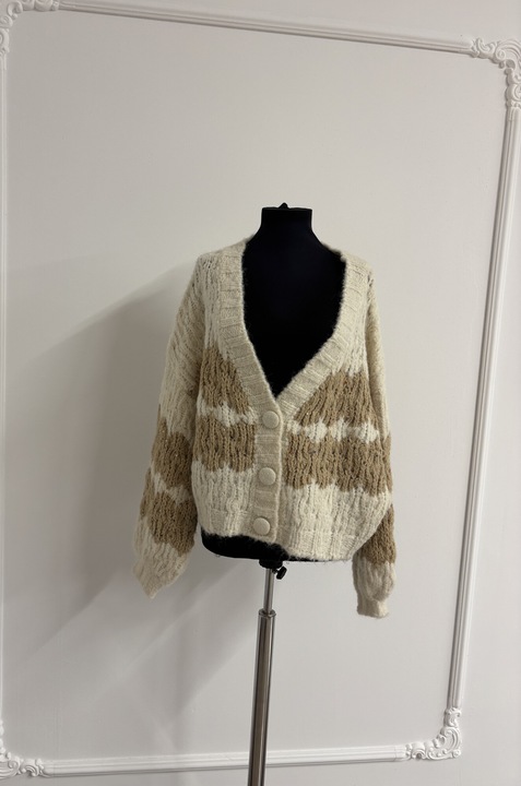 Cardigan bej si maro, marimea universala
