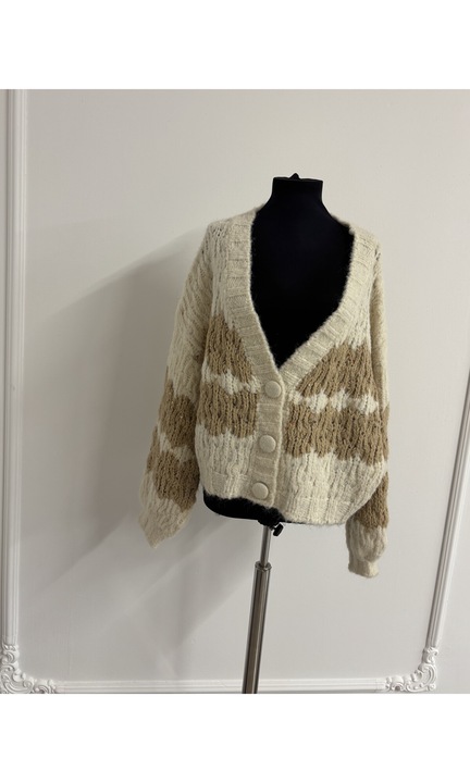 Cardigan bej si maro, marimea universala