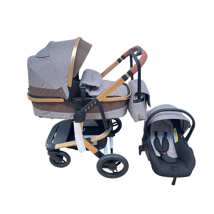 Детска количка 3 в 1 с обръщаща се дръжка, трансформируема в спортна количка и черупка, 517 Cream