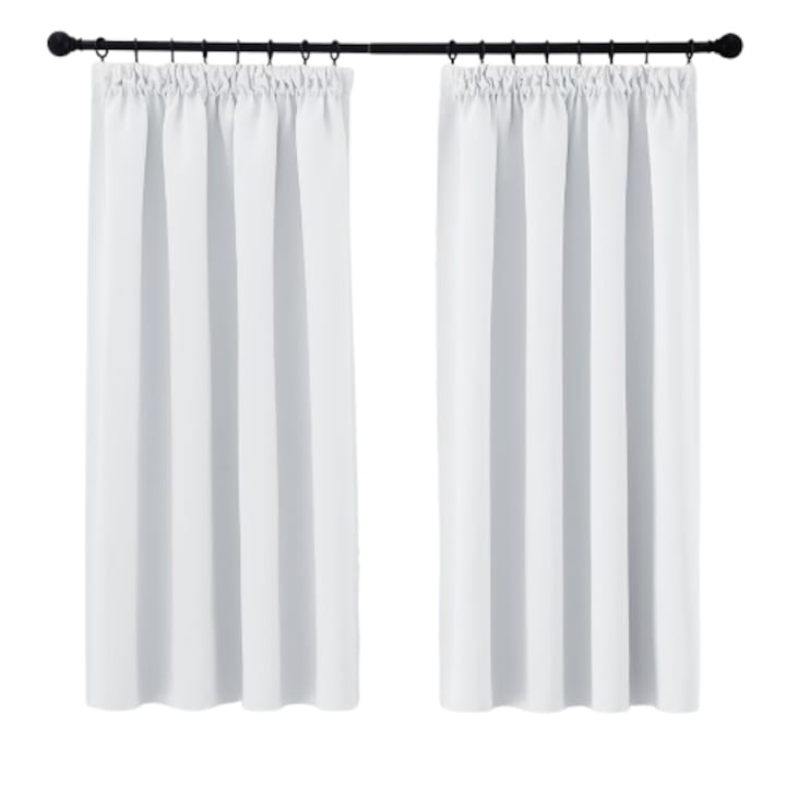 Set de 2 perdele PONY DANCE cu banda rejansa, 140 x 145 cm, perdele opace pentru ferestre, gri/alb