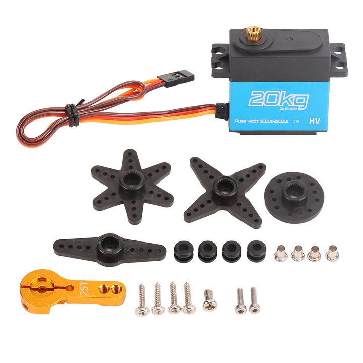 Motor Servo 20KG, Enforose, aliaj de aluminiu, angrenaj metalic 270 de grade, brat servo metalic 25T pentru masina RC 1/10 1/12