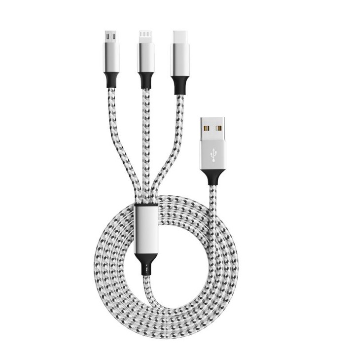 Cablu de date 3in1, Firsting, Incarcare rapida, 1.2m, Alb/Gri