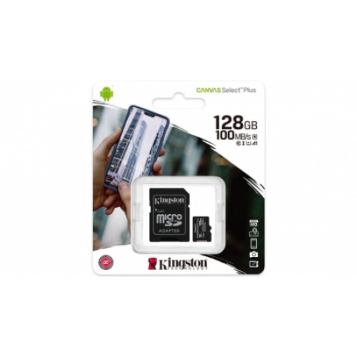 Card de memorie Kingston Canvas Select Plus microSDHC 128GB, Class 10 si Adaptor