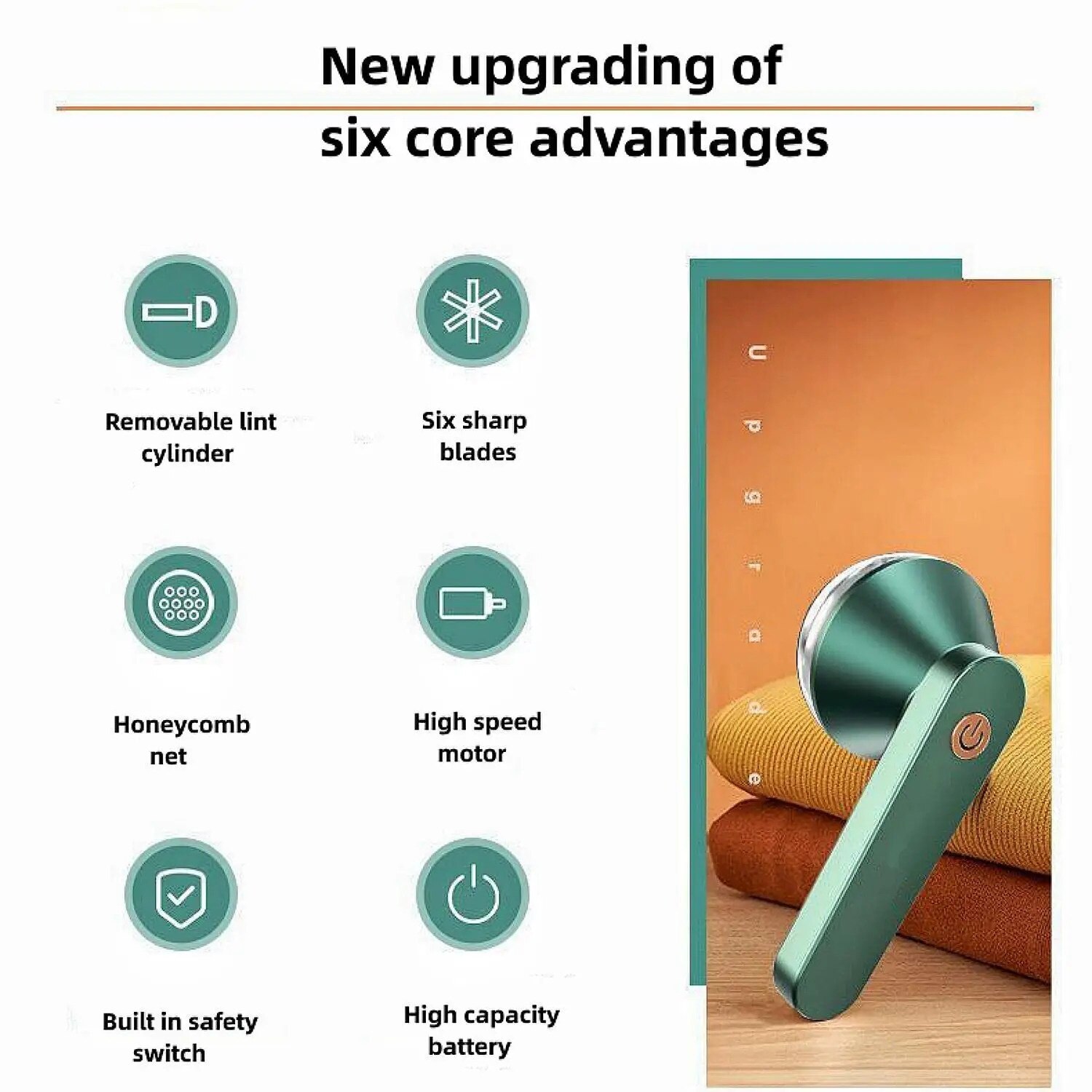 Aparat de curatat scame cu incarcare electrica prin USB, 4 ore autonomie, structura fagure potrivita pentru o gama variata de materiale