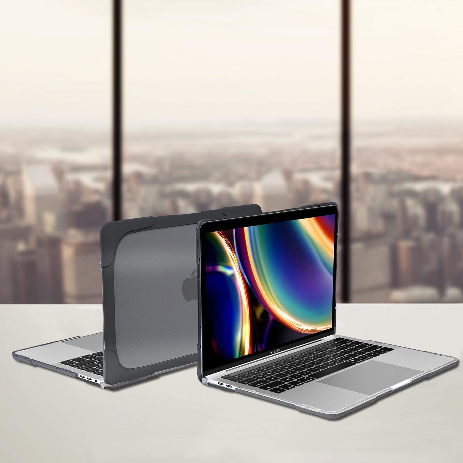 Husa pentru MacBook, ProCase, Pro 13 Inch 2022/2020, A2338/A2251/A2289, Rezistenta, Carcasa Rigida, in doua straturi, Protectie Completa cu Suport Multifunctional, Negru