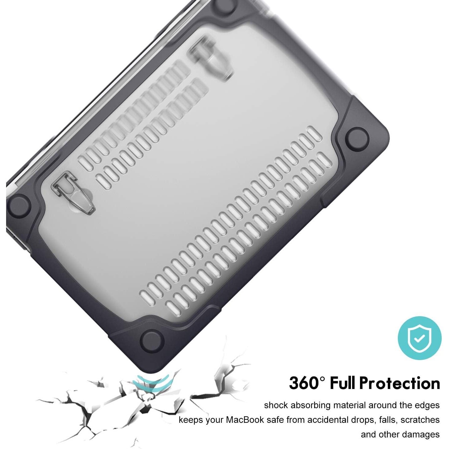 Husa pentru MacBook, ProCase, Pro 13 Inch 2022/2020, A2338/A2251/A2289, Rezistenta, Carcasa Rigida, in doua straturi, Protectie Completa cu Suport Multifunctional, Negru