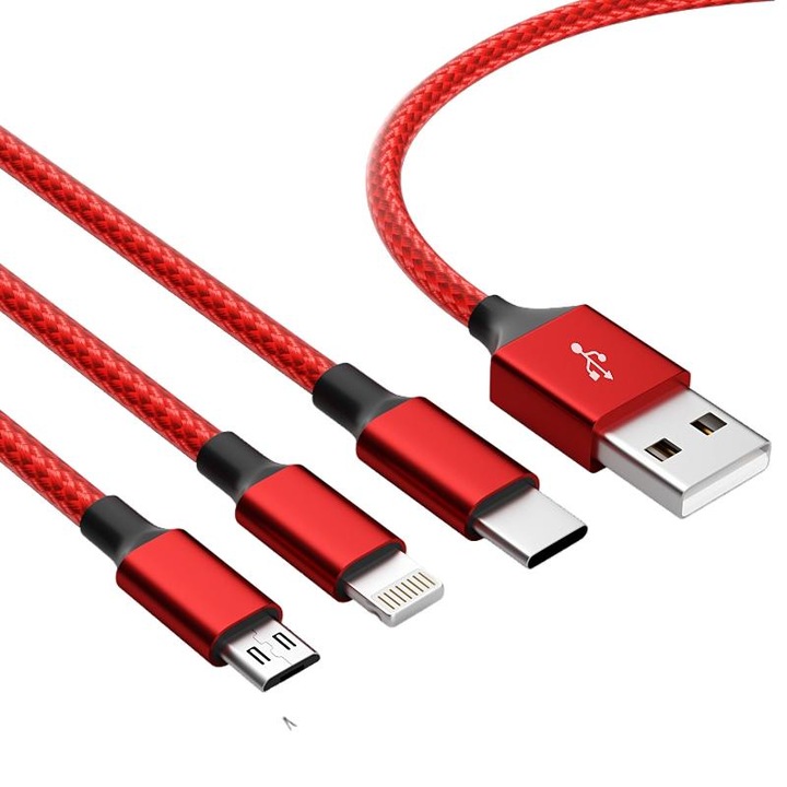 Cablu de date 3in1, Incarcare rapida, Firsting, 1.2m, Rosu