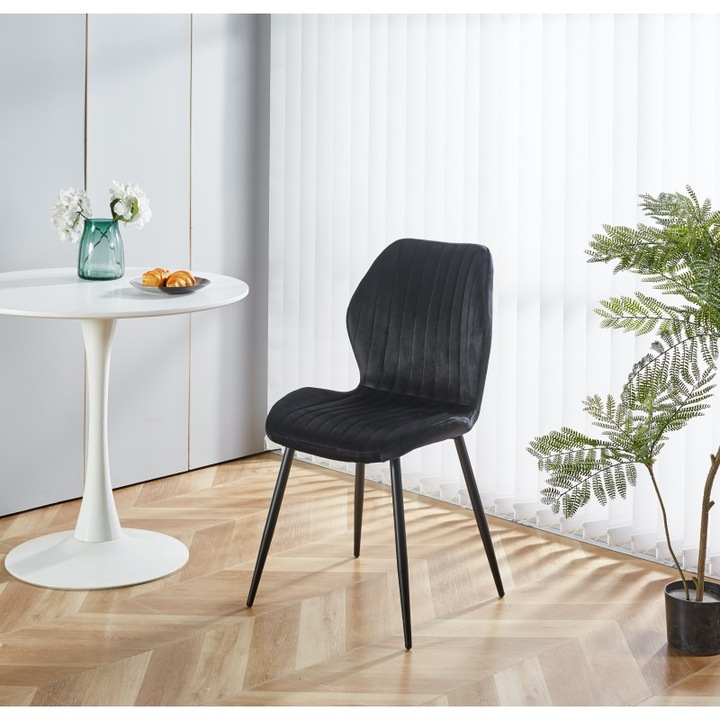 Scaun living AB104, catifea, picioare metalice, 89x48x43 cm, sarcina maxima 100 kg, negru