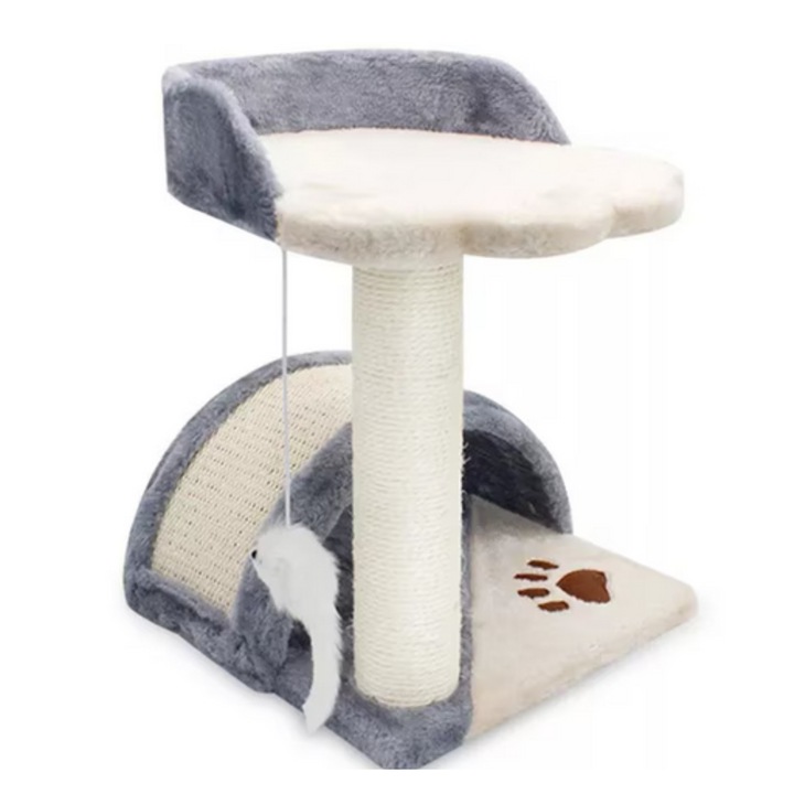Игрален комплект за котка, HAPPYpets, въжени стълбове от сезал, с мишка, сив, 42 см
