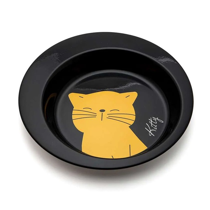 Castron metalic (otel inoxidabil) negru, pentru pisici, 300ml