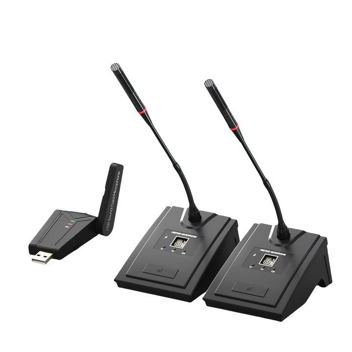 Microfon capacitiv wireless, interfata USB/Type-C, 98dB, 6 ore de viata a bateriei, distanta de receptie 30-50m, panou de afisare digitala, discurs conferinta, tip gat de gaina, negru