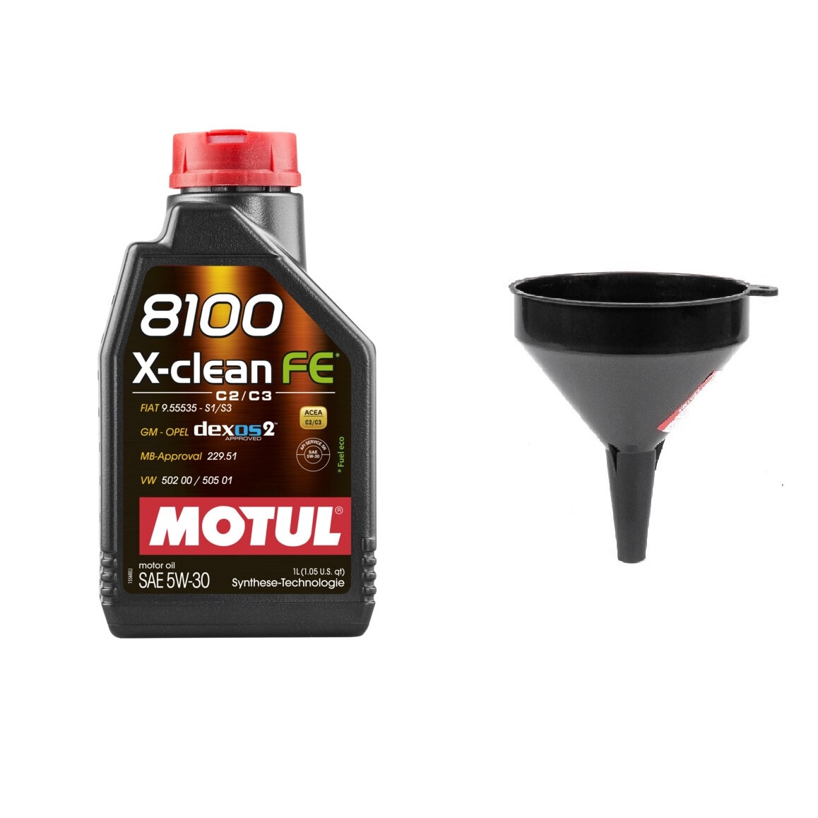 Set ulei motor 1L Motul 8100 X-Clean FE 5W30 + palnie 10cm