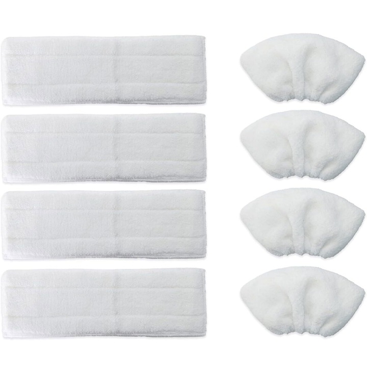 Комплект 8 перящи се кърпи, за прахосмукачка Karcher SC1 SC3 SC4 SC5, 4 броя за накрайник за под, 4 броя за ръчен накрайник, памук, Бял