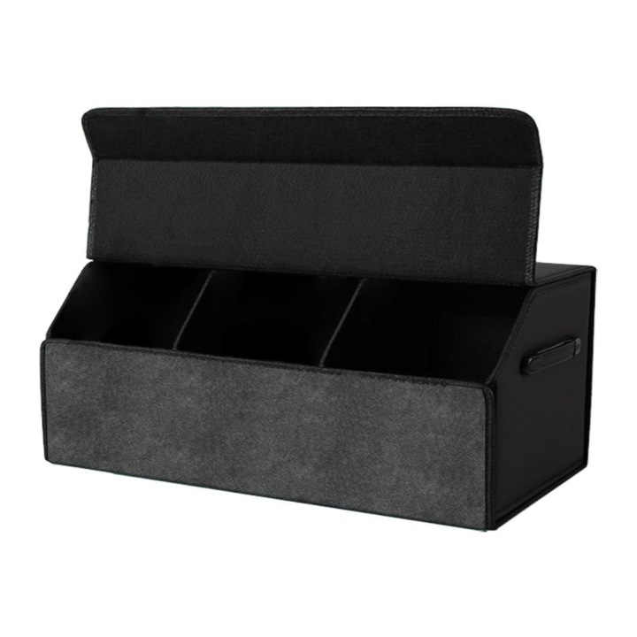 Autó csomagtartó tároló doboz, Tressino (fekete velúr bőr, összecsukható doboz kivehető elválasztókkal)