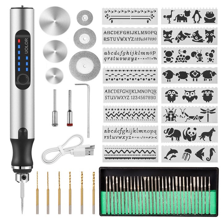 Set scule multifunctionale MWAOWM, gravator portabil, 3 viteze, acumulator, pentru metal, sticla, lemn, ceramica
