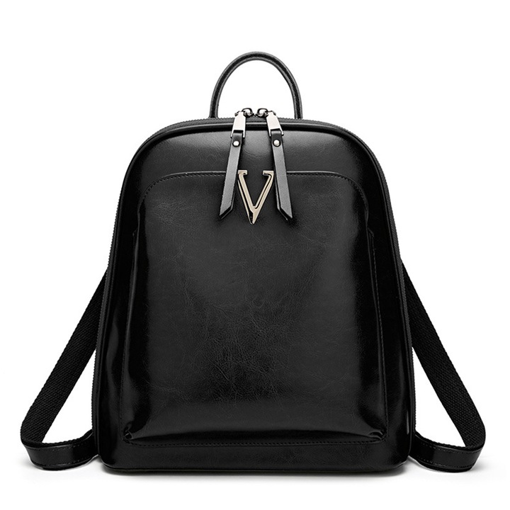 Дамска раница, Rivinan, водоустойчива и голяма вместимост, класически триизмерен дизайн на чантата, естествена кожа, подходяща за работа и ежедневни пътувания, черна