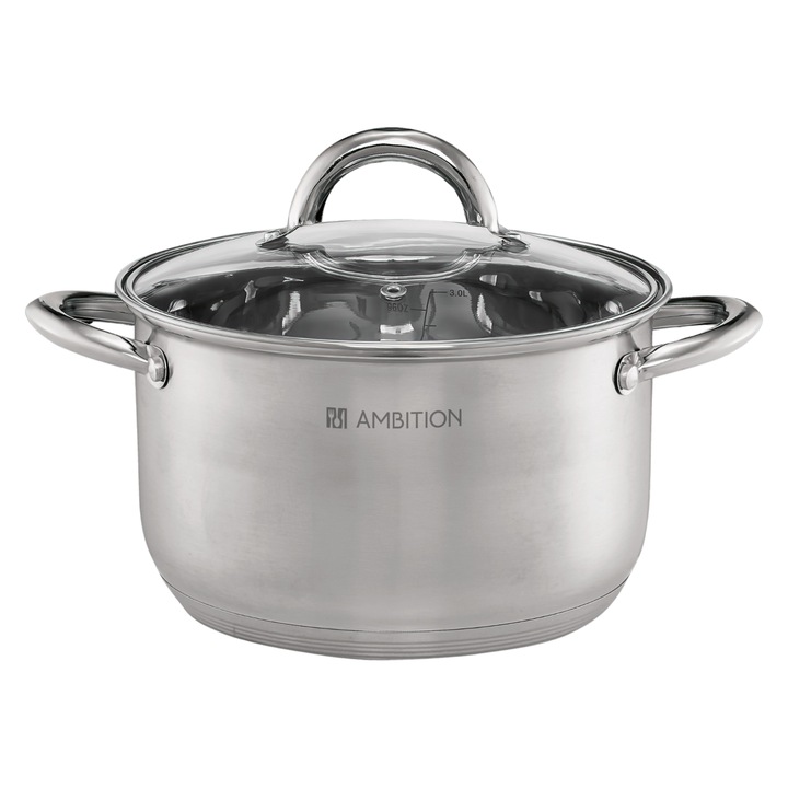Edény, Ambition, Rozsdamentes acél, 6,1 L, Fedő, Ezüst