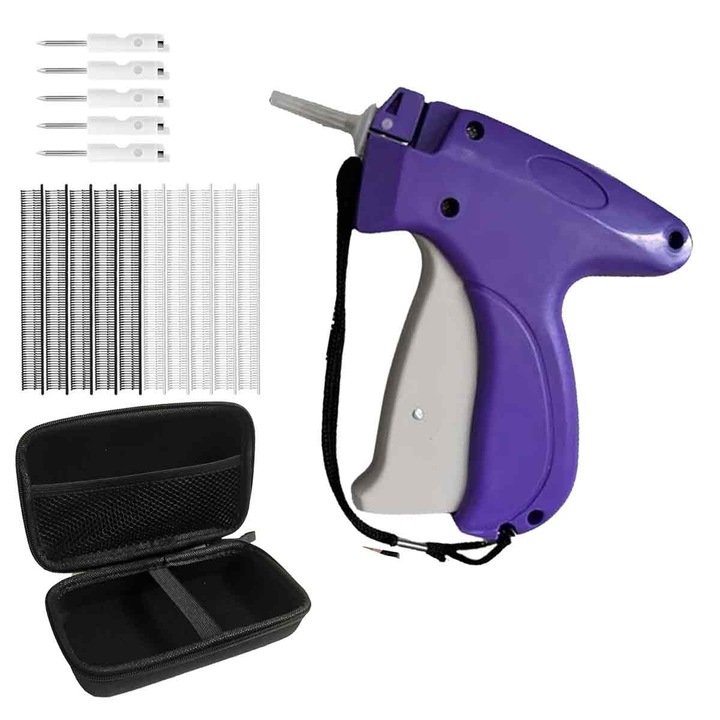 Set de pistol pentru cusaturi fine pentru haine, fixator rapid de imbracaminte cu 6 ace fine, 1000 de elemente de fixare, carcasa